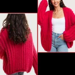 Anthropologie Chunky Knit Oversized Knit Cardigan Gorgeous Fusia OS NWT$240